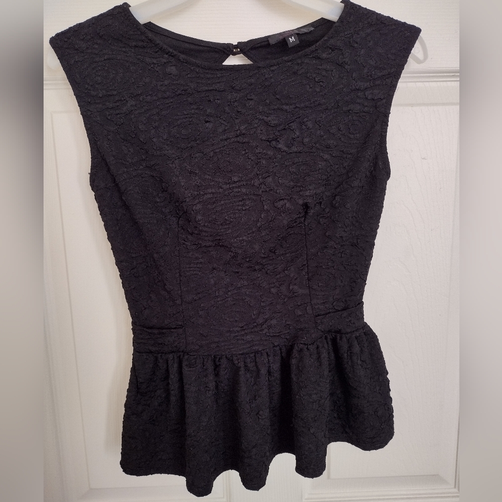 Personal Privilege Black Sleeveless Open Back Peplum Top Sz M